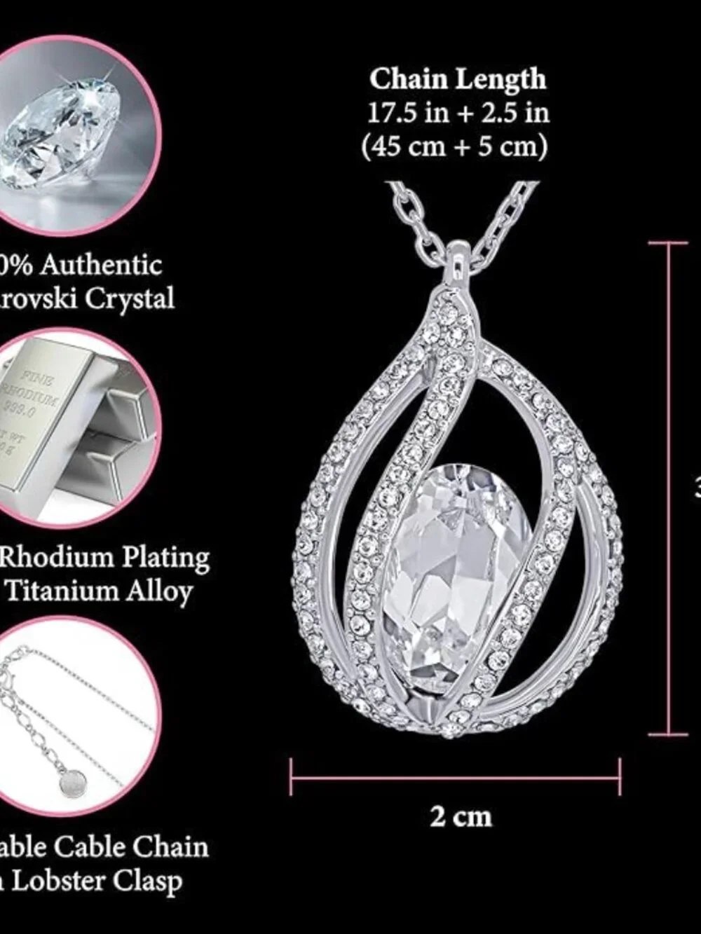 Orbital Birdcage Pendant Necklace Titanium Alloy Rhodium Plating Swarovski